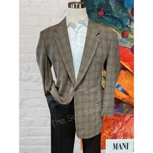 Vtg Mani by Armani 42L Golden Olive Tan Plaid Sport Coat Italian Virgin Wool